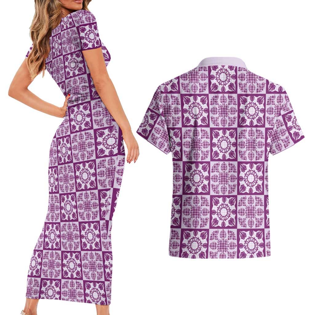 Poni Palaka Quilt Hawaii Couples Matching Short Sleeve Bodycon Dress and Hawaiian Shirt Hawaiian Tropical Monstera Sea Turtle LT14 - Polynesian Pride
