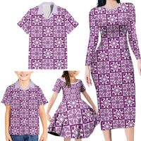 Poni Palaka Quilt Hawaii Family Matching Long Sleeve Bodycon Dress and Hawaiian Shirt Hawaiian Tropical Monstera Sea Turtle LT14 - Polynesian Pride