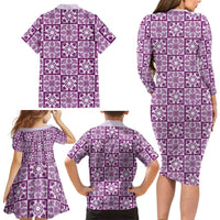 Poni Palaka Quilt Hawaii Family Matching Long Sleeve Bodycon Dress and Hawaiian Shirt Hawaiian Tropical Monstera Sea Turtle LT14 - Polynesian Pride