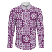 Poni Palaka Quilt Hawaii Family Matching Long Sleeve Bodycon Dress and Hawaiian Shirt Hawaiian Tropical Monstera Sea Turtle LT14 Dad's Shirt - Long Sleeve Purple - Polynesian Pride