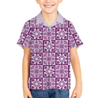 Poni Palaka Quilt Hawaii Family Matching Long Sleeve Bodycon Dress and Hawaiian Shirt Hawaiian Tropical Monstera Sea Turtle LT14 Son's Shirt Purple - Polynesian Pride