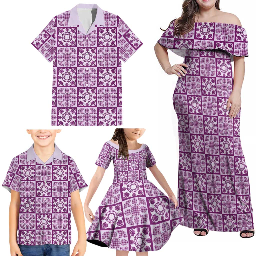 Poni Palaka Quilt Hawaii Family Matching Off Shoulder Maxi Dress and Hawaiian Shirt Hawaiian Tropical Monstera Sea Turtle LT14 - Polynesian Pride