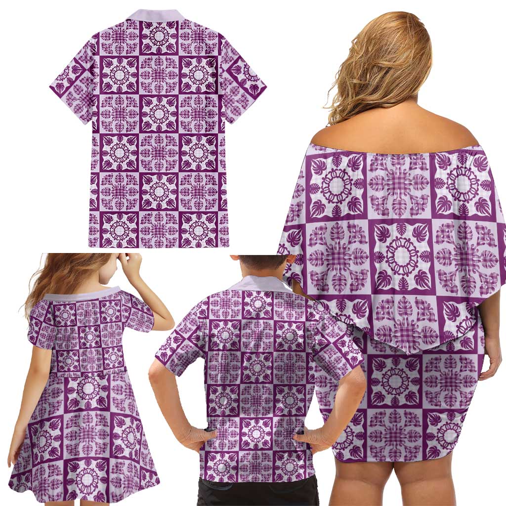 Poni Palaka Quilt Hawaii Family Matching Off Shoulder Short Dress and Hawaiian Shirt Hawaiian Tropical Monstera Sea Turtle LT14 - Polynesian Pride