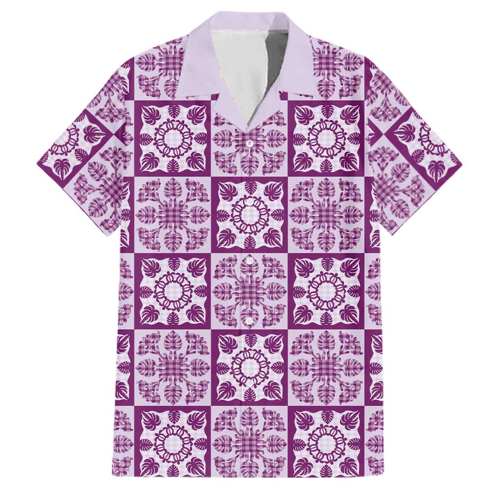 Poni Palaka Quilt Hawaii Family Matching Short Sleeve Bodycon Dress and Hawaiian Shirt Hawaiian Tropical Monstera Sea Turtle LT14 Dad's Shirt - Short Sleeve Purple - Polynesian Pride