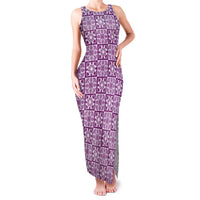 Poni Palaka Quilt Hawaii Family Matching Tank Maxi Dress and Hawaiian Shirt Hawaiian Tropical Monstera Sea Turtle LT14 Mom's Dress Purple - Polynesian Pride