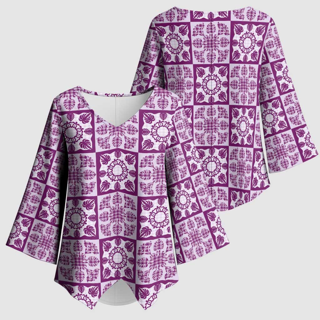Poni Palaka Quilt Hawaii Kimono Sleeve Blouse Hawaiian Tropical Monstera Sea Turtle