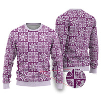 Poni Palaka Quilt Hawaii Ugly Christmas Sweater Hawaiian Tropical Monstera Sea Turtle LT14 Purple - Polynesian Pride