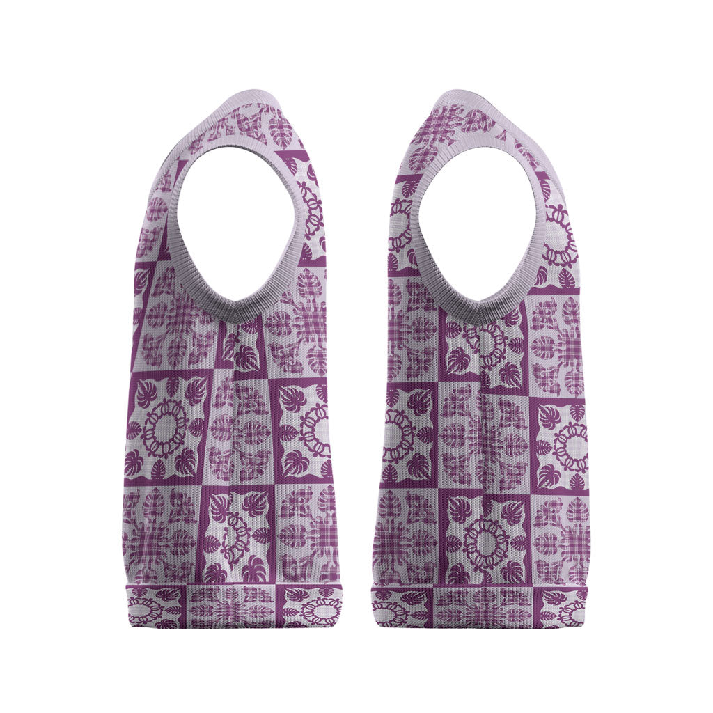 Poni Palaka Quilt Hawaii Christmas Knitted V-Neck Vest Hawaiian Tropical Monstera Sea Turtle LT14 - Polynesian Pride