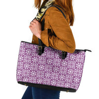 Poni Palaka Quilt Hawaii Leather Tote Bag Hawaiian Tropical Monstera Sea Turtle