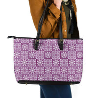 Poni Palaka Quilt Hawaii Leather Tote Bag Hawaiian Tropical Monstera Sea Turtle