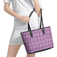 Poni Palaka Quilt Hawaii Leather Tote Bag Hawaiian Tropical Monstera Sea Turtle