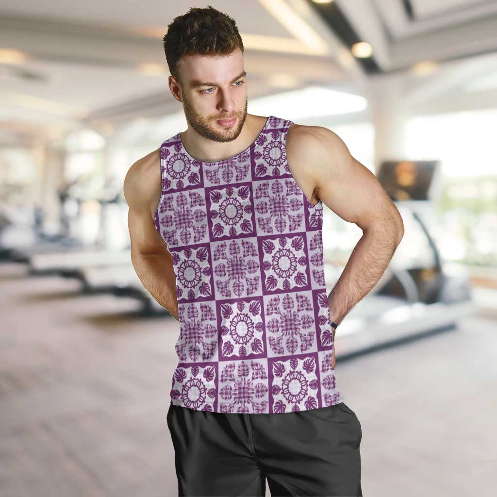 Poni Palaka Quilt Hawaii Men Tank Top Hawaiian Tropical Monstera Sea Turtle