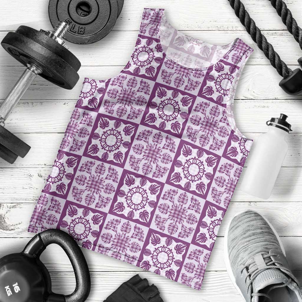 Poni Palaka Quilt Hawaii Men Tank Top Hawaiian Tropical Monstera Sea Turtle