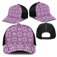 Poni Palaka Quilt Hawaii Mesh Trucker Cap Hawaiian Tropical Monstera Sea Turtle