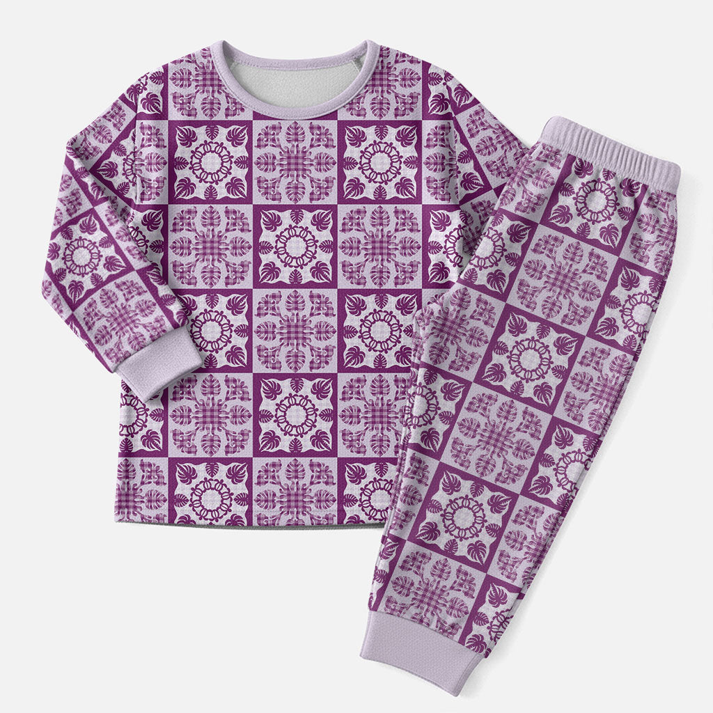 Poni Palaka Quilt Hawaii Christmas Pajama Set Hawaiian Tropical Monstera Sea Turtle LT14 Men Purple - Polynesian Pride