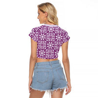 Poni Palaka Quilt Hawaii Raglan Cropped T Shirt Hawaiian Tropical Monstera Sea Turtle