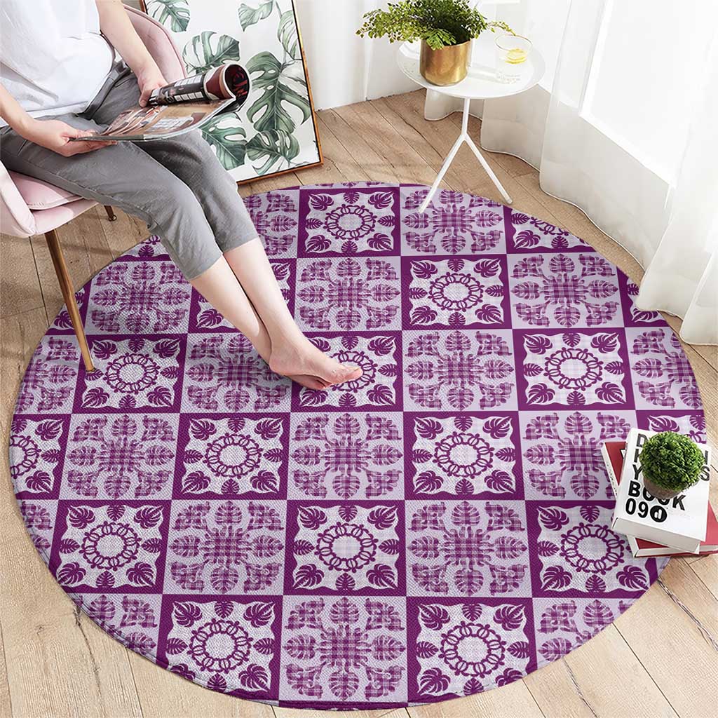 Poni Palaka Quilt Hawaii Round Carpet Hawaiian Tropical Monstera Sea Turtle