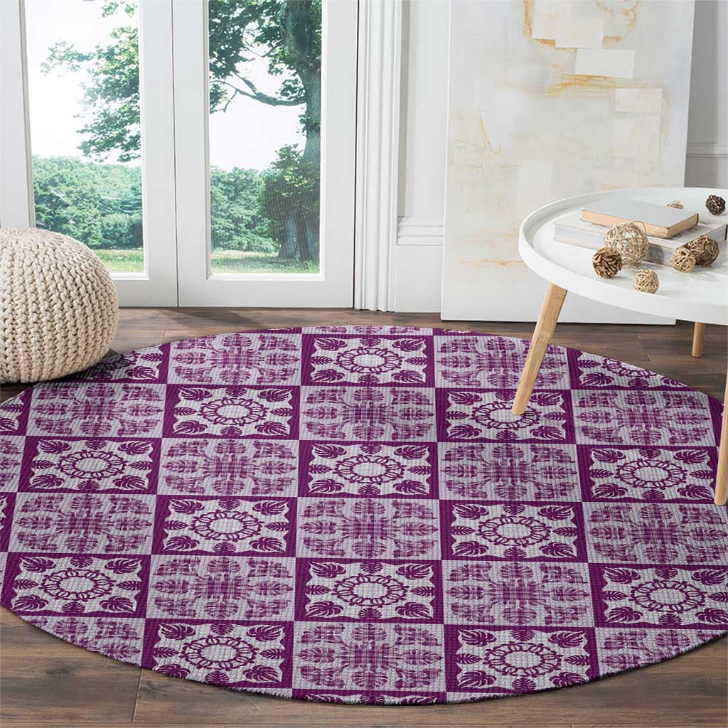 Poni Palaka Quilt Hawaii Round Carpet Hawaiian Tropical Monstera Sea Turtle
