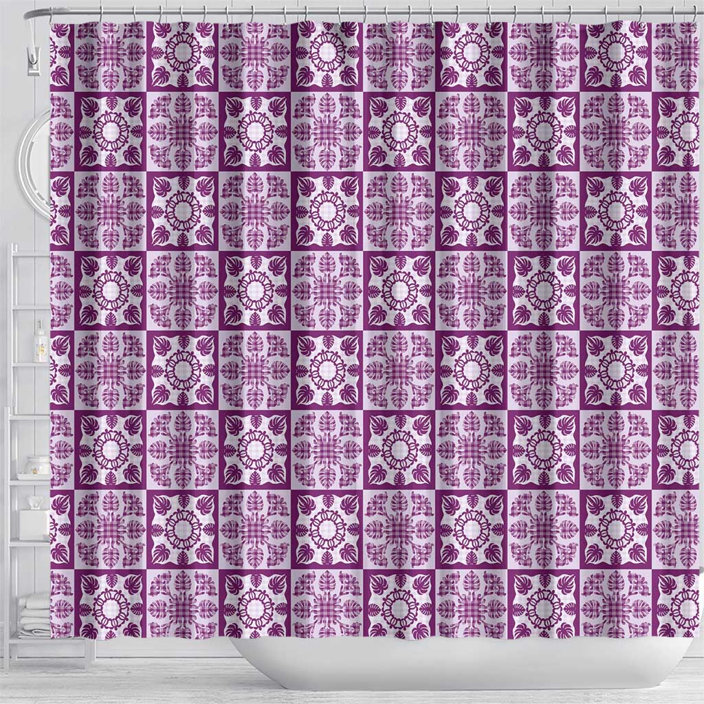 Poni Palaka Quilt Hawaii Shower Curtain Hawaiian Tropical Monstera Sea Turtle