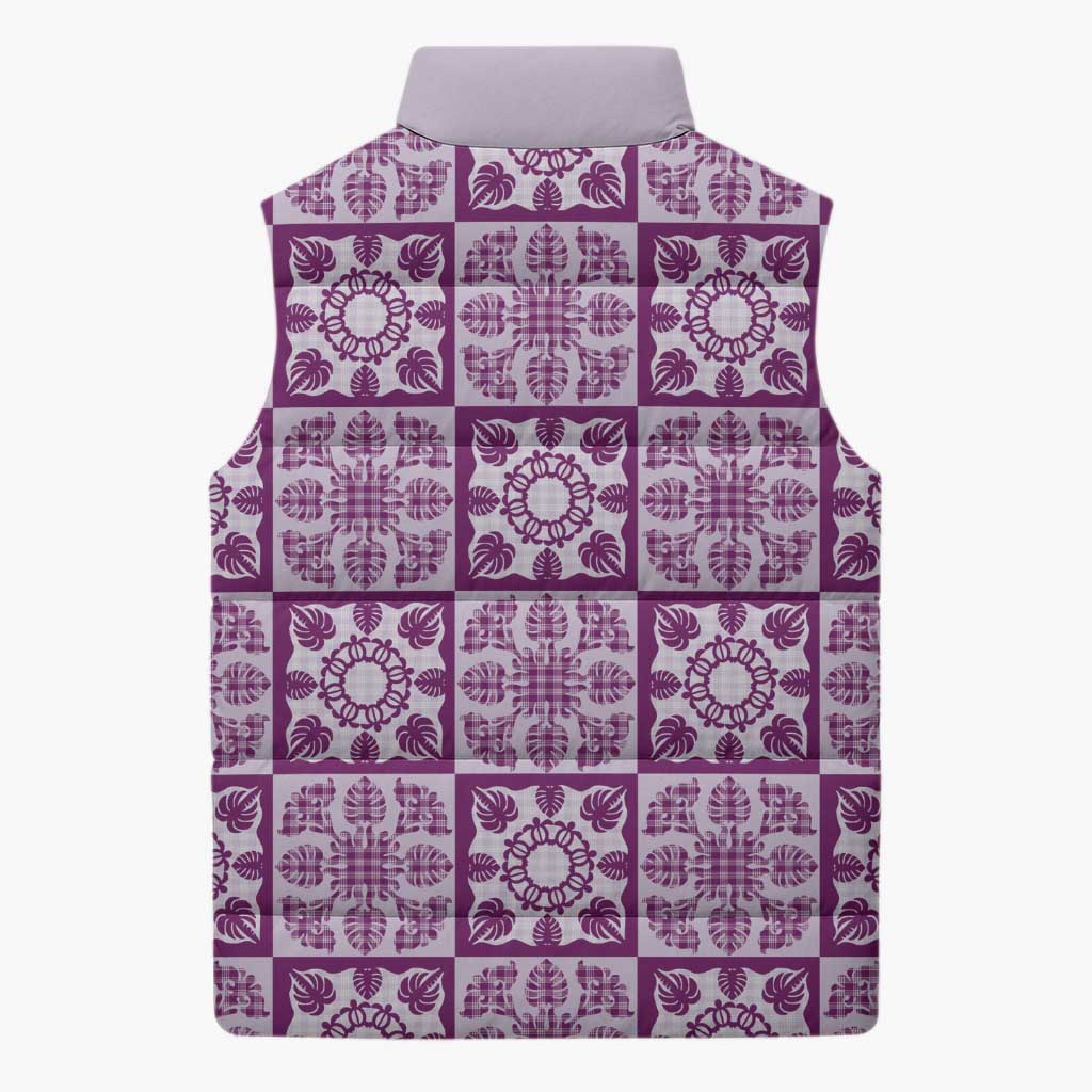 Poni Palaka Quilt Hawaii Sleeveless Puffer Jacket Hawaiian Tropical Monstera Sea Turtle