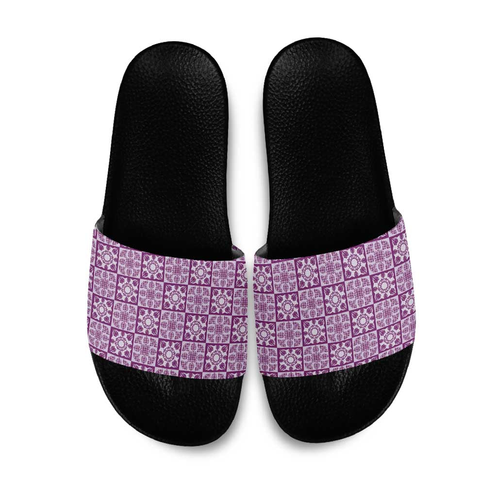 Poni Palaka Quilt Hawaii Slide Sandals Hawaiian Tropical Monstera Sea Turtle