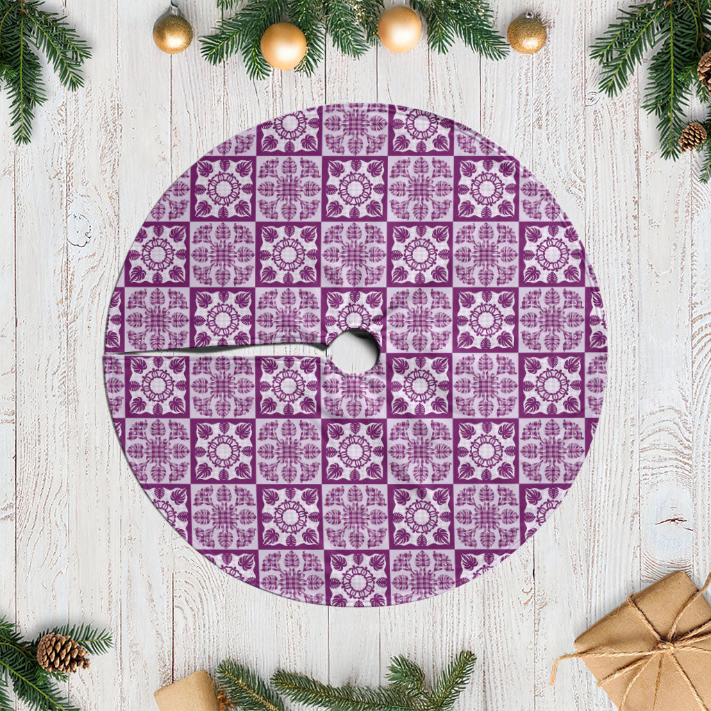 Poni Palaka Quilt Hawaii Tree Skirt Hawaiian Tropical Monstera Sea Turtle LT14 Casual Purple - Polynesian Pride