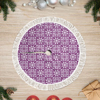 Poni Palaka Quilt Hawaii Tree Skirt Hawaiian Tropical Monstera Sea Turtle LT14 Fringed Purple - Polynesian Pride