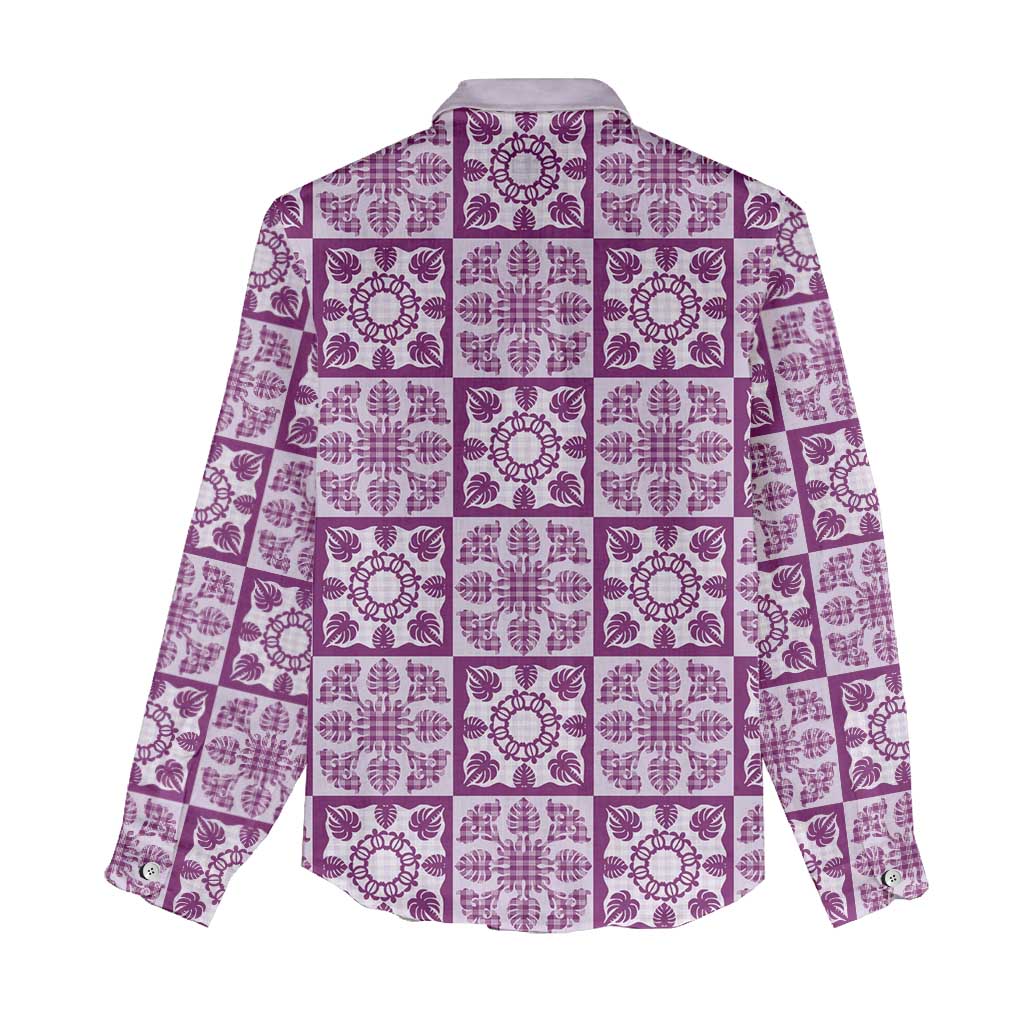 Poni Palaka Quilt Hawaii Women Casual Shirt Hawaiian Tropical Monstera Sea Turtle