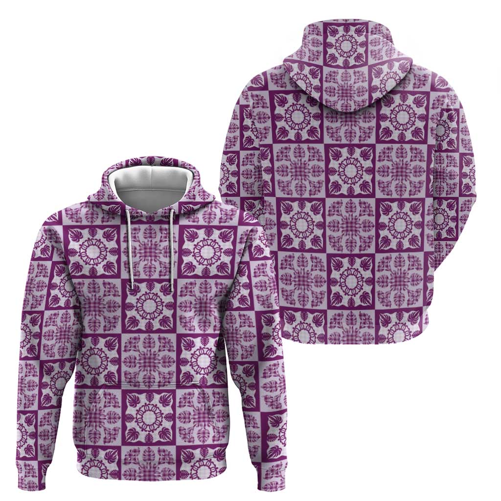 Poni Palaka Quilt Hawaii Zip Hoodie Hawaiian Tropical Monstera Sea Turtle