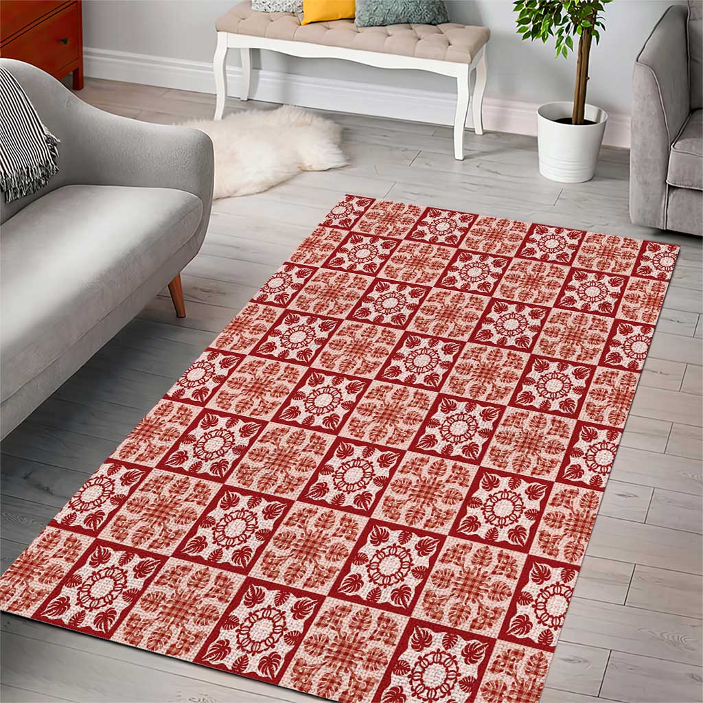 Ulaula Palaka Quilt Hawaii Area Rug Hawaiian Tropical Monstera Sea Turtle