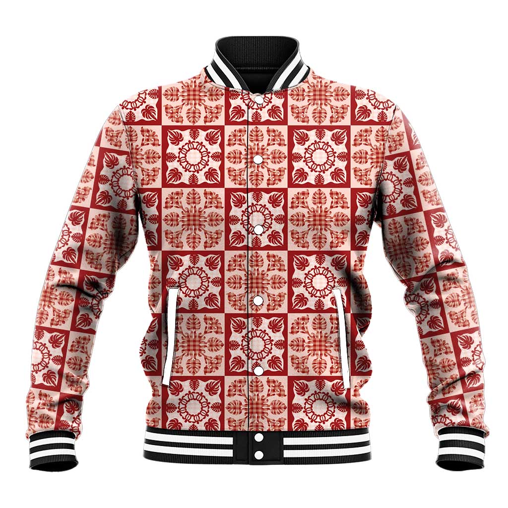 Ulaula Palaka Quilt Hawaii Baseball Jacket Hawaiian Tropical Monstera Sea Turtle