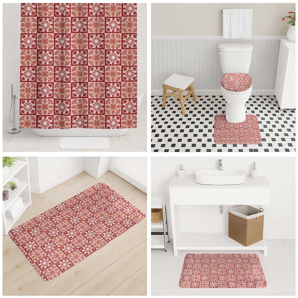 Ulaula Palaka Quilt Hawaii Bathroom Set Hawaiian Tropical Monstera Sea Turtle