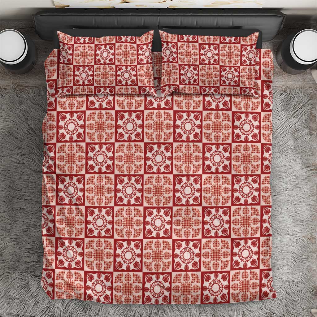 Ulaula Palaka Quilt Hawaii Bedding Set Hawaiian Tropical Monstera Sea Turtle