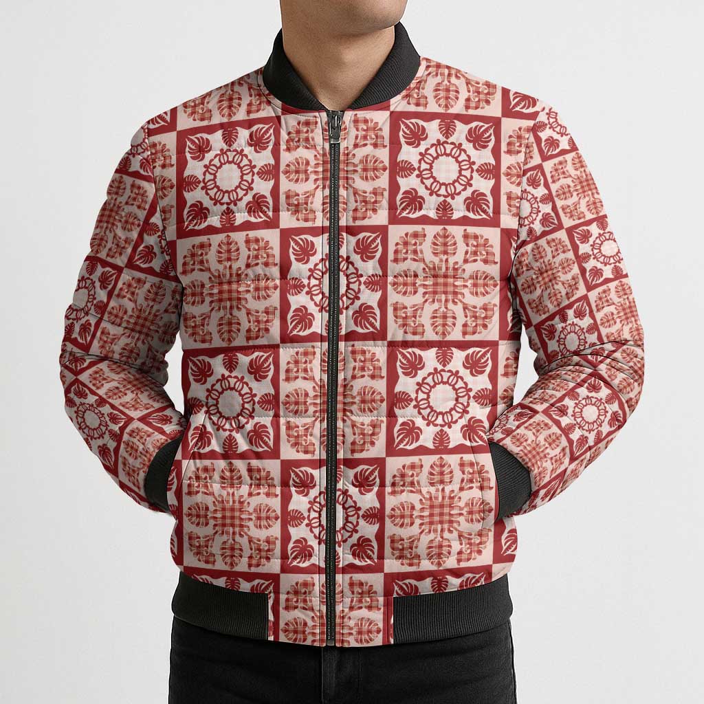 Ulaula Palaka Quilt Hawaii Bomber Puffer Jacket Hawaiian Tropical Monstera Sea Turtle