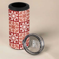 Ulaula Palaka Quilt Hawaii 4 in 1 Can Cooler Tumbler Hawaiian Tropical Monstera Sea Turtle