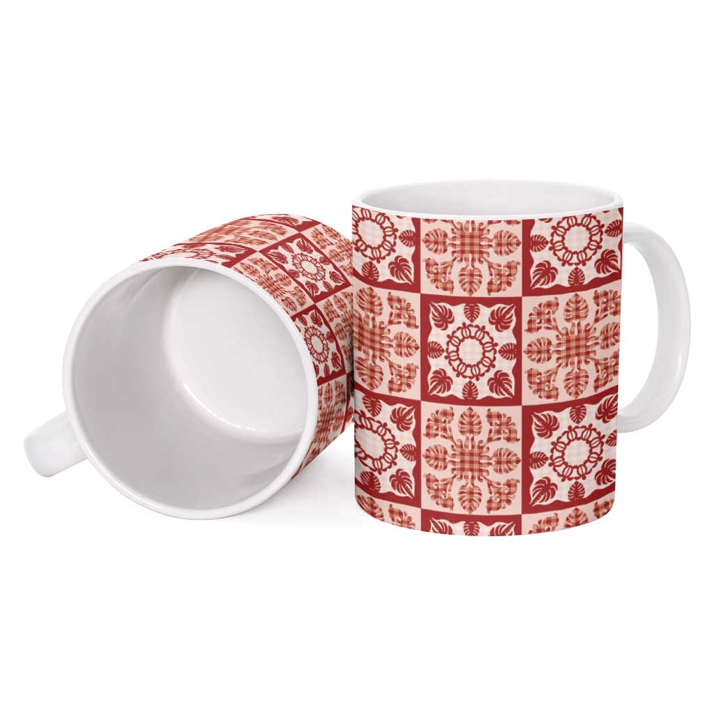 Ulaula Palaka Quilt Hawaii Ceramic Mug Hawaiian Tropical Monstera Sea Turtle