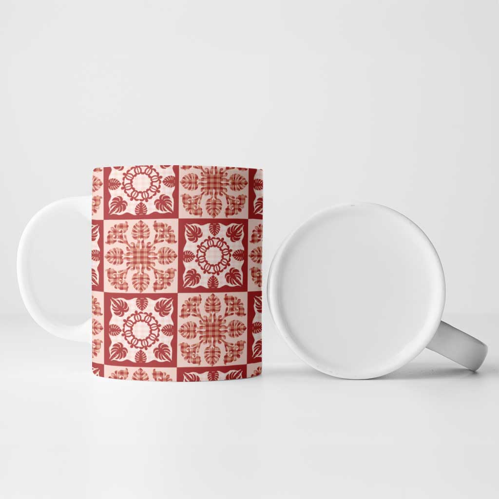 Ulaula Palaka Quilt Hawaii Ceramic Mug Hawaiian Tropical Monstera Sea Turtle