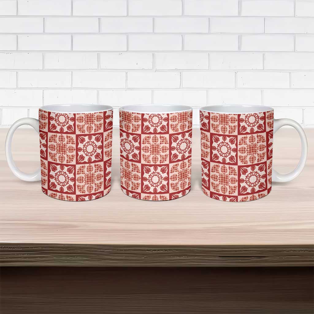 Ulaula Palaka Quilt Hawaii Ceramic Mug Hawaiian Tropical Monstera Sea Turtle