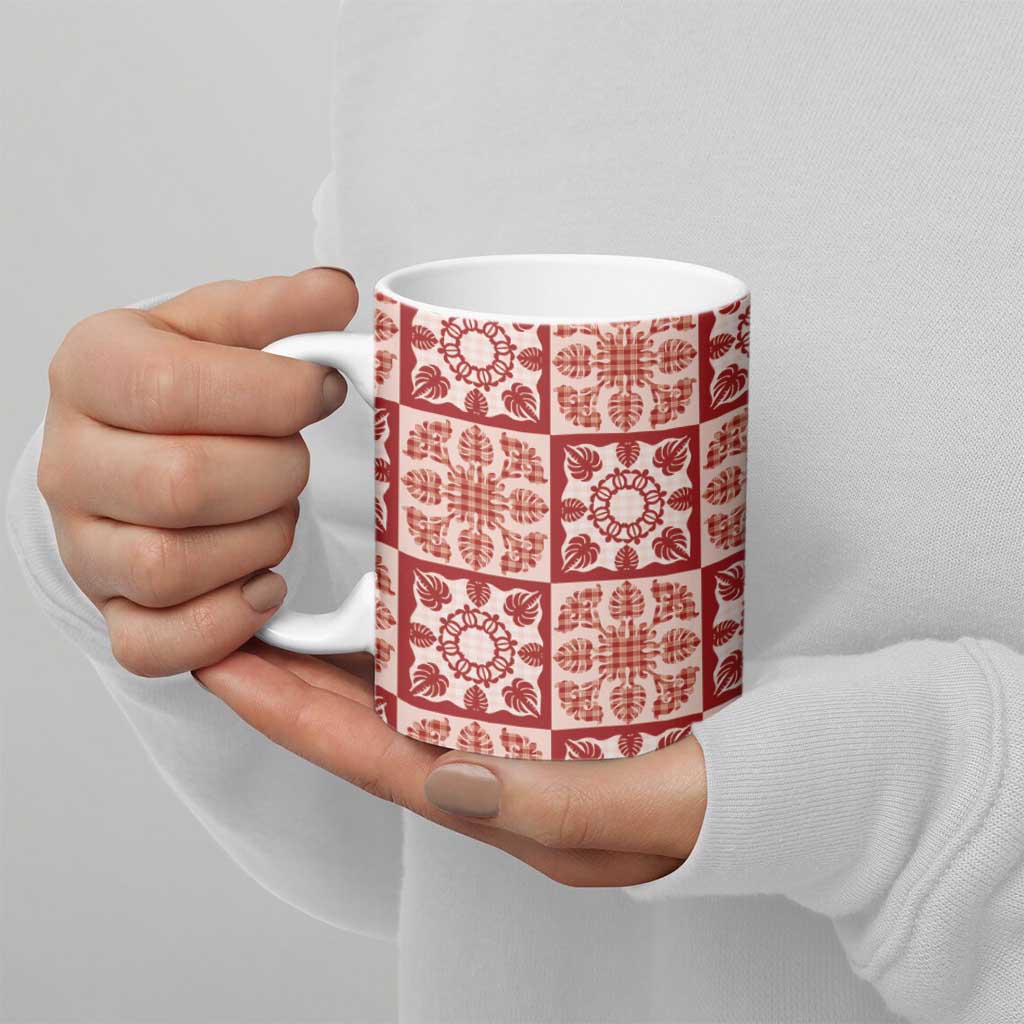 Ulaula Palaka Quilt Hawaii Ceramic Mug Hawaiian Tropical Monstera Sea Turtle