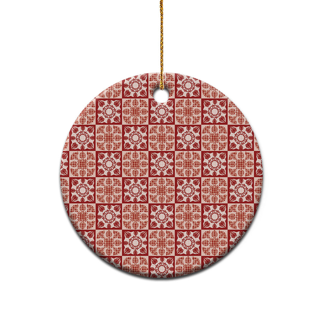 Ulaula Palaka Quilt Hawaii Ceramic Ornament Hawaiian Tropical Monstera Sea Turtle LT14 - Polynesian Pride