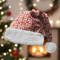Ulaula Palaka Quilt Hawaii Christmas Santa Hat Hawaiian Tropical Monstera Sea Turtle LT14 With Fur Red - Polynesian Pride
