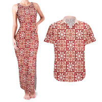 Ulaula Palaka Quilt Hawaii Couples Matching Tank Maxi Dress and Hawaiian Shirt Hawaiian Tropical Monstera Sea Turtle LT14 Red - Polynesian Pride