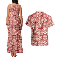 Ulaula Palaka Quilt Hawaii Couples Matching Tank Maxi Dress and Hawaiian Shirt Hawaiian Tropical Monstera Sea Turtle LT14 - Polynesian Pride