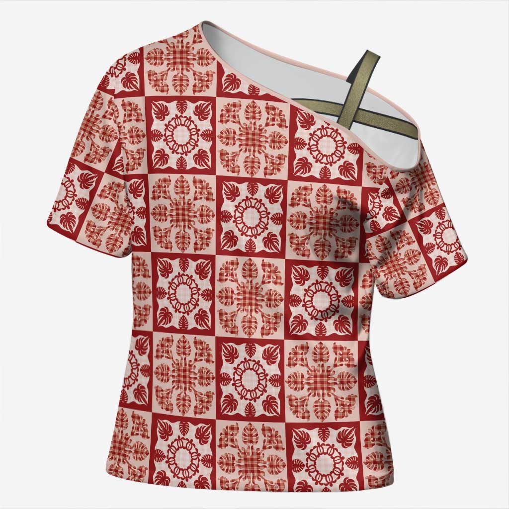 Ulaula Palaka Quilt Hawaii Cross Shoulder Shirt Hawaiian Tropical Monstera Sea Turtle