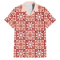 Ulaula Palaka Quilt Hawaii Family Matching Off Shoulder Maxi Dress and Hawaiian Shirt Hawaiian Tropical Monstera Sea Turtle LT14 Dad's Shirt - Short Sleeve Red - Polynesian Pride