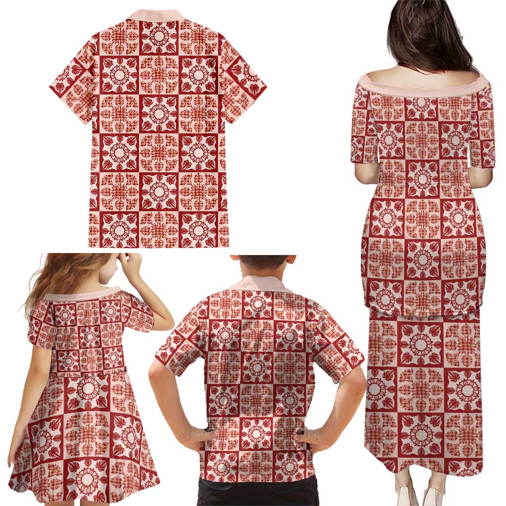 Ulaula Palaka Quilt Hawaii Family Matching Puletasi and Hawaiian Shirt Hawaiian Tropical Monstera Sea Turtle LT14 - Polynesian Pride
