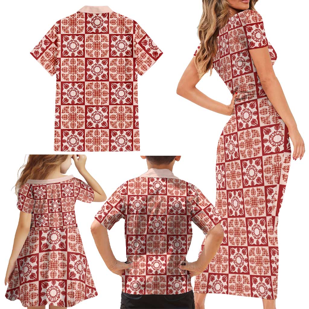 Ulaula Palaka Quilt Hawaii Family Matching Short Sleeve Bodycon Dress and Hawaiian Shirt Hawaiian Tropical Monstera Sea Turtle LT14 - Polynesian Pride