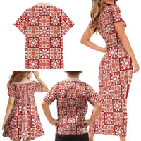Ulaula Palaka Quilt Hawaii Family Matching Short Sleeve Bodycon Dress and Hawaiian Shirt Hawaiian Tropical Monstera Sea Turtle LT14 - Polynesian Pride
