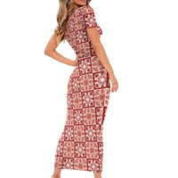 Ulaula Palaka Quilt Hawaii Family Matching Short Sleeve Bodycon Dress and Hawaiian Shirt Hawaiian Tropical Monstera Sea Turtle LT14 - Polynesian Pride