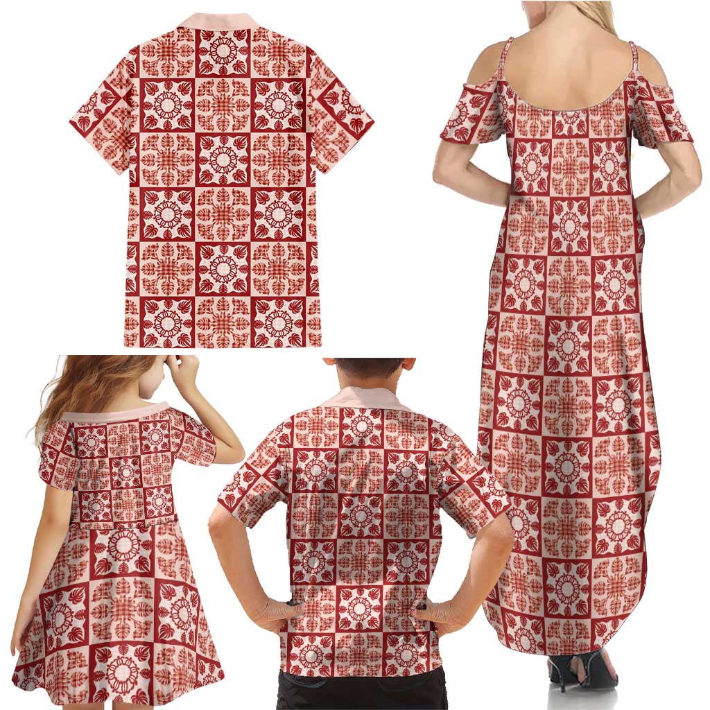Ulaula Palaka Quilt Hawaii Family Matching Summer Maxi Dress and Hawaiian Shirt Hawaiian Tropical Monstera Sea Turtle LT14 - Polynesian Pride
